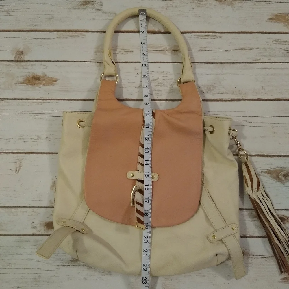 Sharif Cream and Pink Large Leather Shoulder Bag